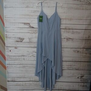 Halara Dress Womens Large Light Blue V Neck Spaghetti Strap High Low Hem Flowy